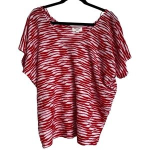 NWOT Kim & Cami Vibrant Red and White Striped Blouse‎ Loose Boxy Fit Women's Med